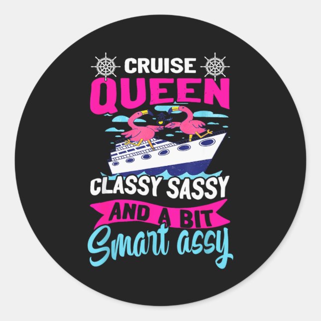 Pegatina Redonda Funny Cruising Cruise Queen Cly Sy Smart Y  (Anverso)