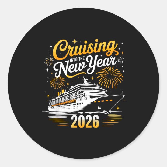 Pegatina Redonda Funny Cruising Into 2026 New Year Matching Family  (Anverso)