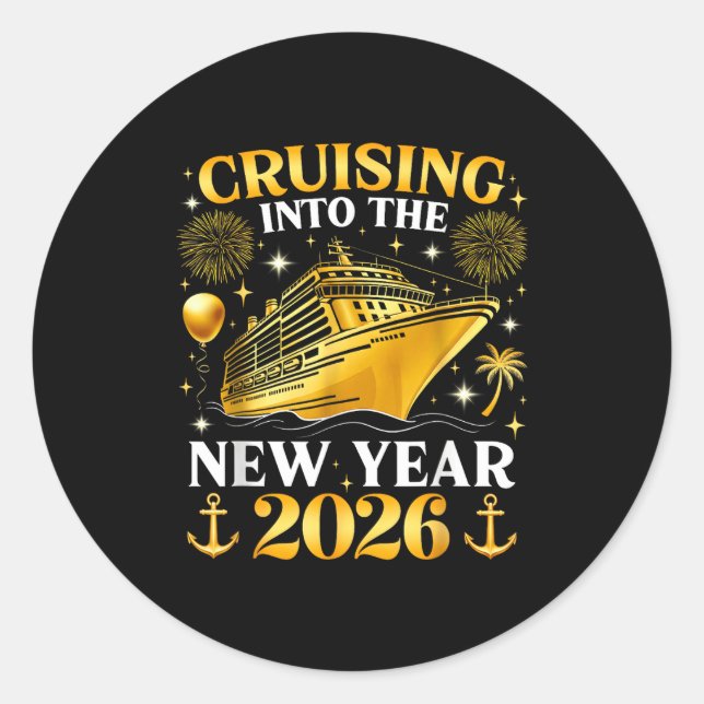 Pegatina Redonda Funny Cruising Into 2026 New Year Matching Family  (Anverso)