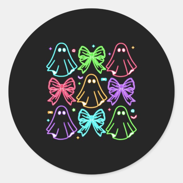 Pegatina Redonda Funny Cute Boo Ghost Soky Season Glow In Halloween (Anverso)