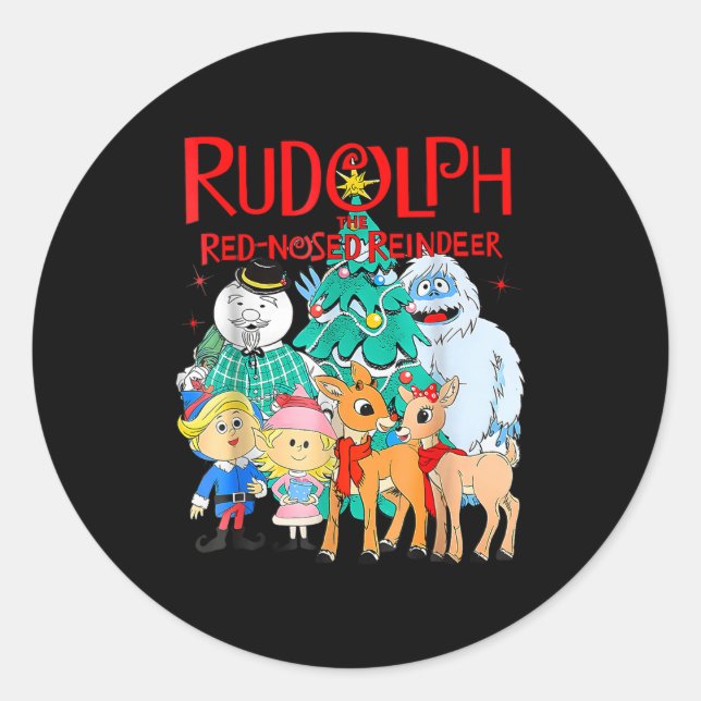 Pegatina Redonda Funny Cute Rudolph The Red Nosed Reindeer Christma (Anverso)