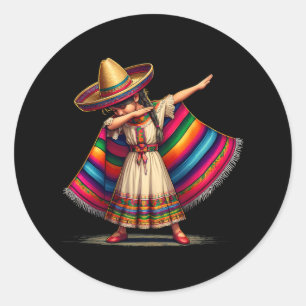 Pegatina Redonda Funny Dabbing mexicano Poncho Sombrero Cinco de ma