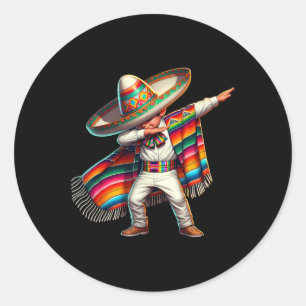 Pegatina Redonda Funny Dabbing mexicano Poncho Sombrero Cinco de ma
