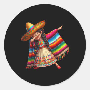 Pegatina Redonda Funny Dabbing mexicano Poncho Sombrero Cinco de ma
