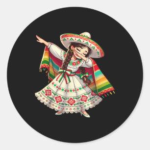 Pegatina Redonda Funny Dabbing mexicano Poncho Sombrero Cinco de ma