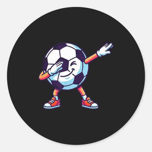 Pegatina Redonda Funny Dabbing Soccer Ball Cartoon Srt Gift Kids Bo (Anverso)