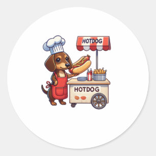 Pegatina Redonda Funny Dachshund Perro Weiner Sausage Hotdog Sandwi