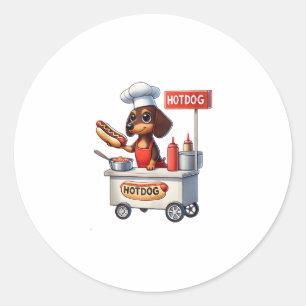 Pegatina Redonda Funny Dachshund Sausage Dog Weenie Hotdog Sandwich