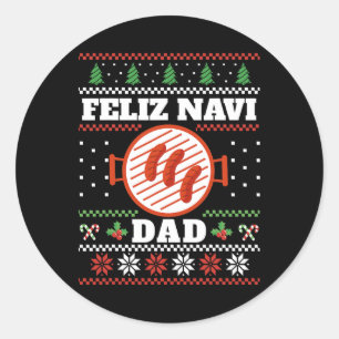 Pegatina Redonda Funny Dad Navidades Bbq Feliz Navi Dad Uggly