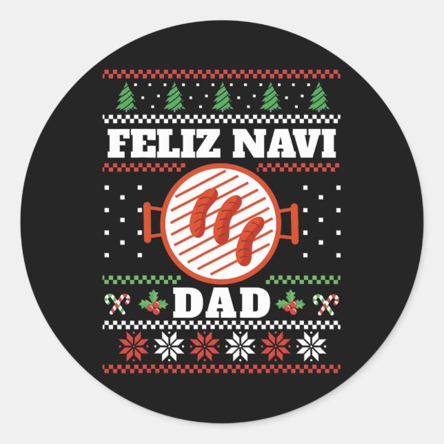 Pegatina Redonda Funny Dad Navidades Bbq Feliz Navi Dad Uggly (Anverso)