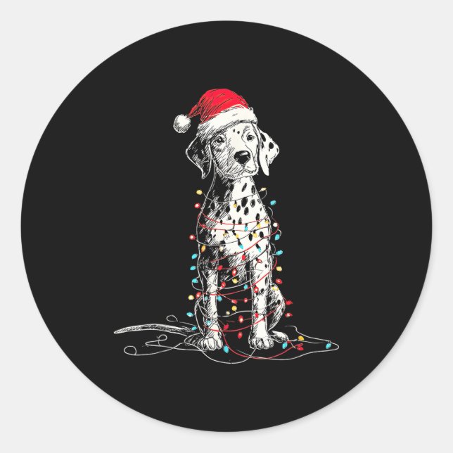 Pegatina Redonda Funny Dalmatian Christmas Graphics Dog Lights Love (Anverso)
