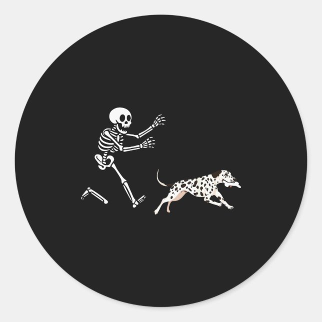 Pegatina Redonda Funny Dalmatian Running Skeleton Halloween  (Anverso)