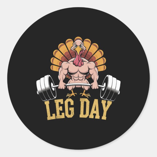 Pegatina Redonda Funny Deadlifting Turkey Thanksgiving Leg Day Dead (Anverso)