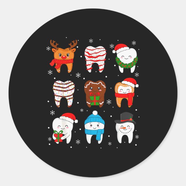 Pegatina Redonda Funny Dental Christmas Teeth Cute Xmas Dentist Squ (Anverso)