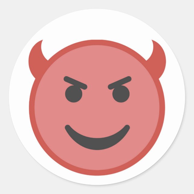 Pegatina Redonda Funny Devil Emoji Red Smile (Anverso)