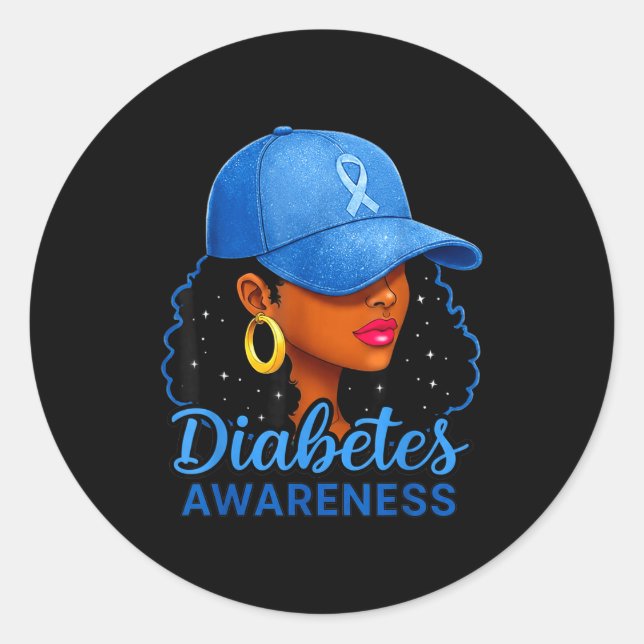 Pegatina Redonda Funny Diabetes Awareness Month Black Women  (Anverso)