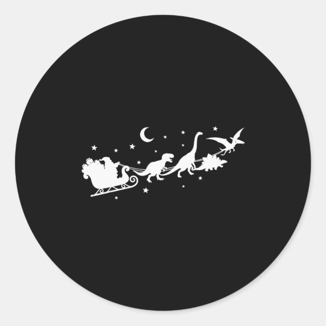 Pegatina Redonda Funny Dinosaur Santa Sleigh Xmas Pajamas For Famil (Anverso)