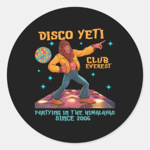 Pegatina Redonda Funny Disco Yeti Bigfoot Dancing Club Everest Men