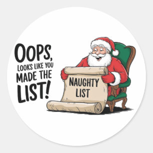 Pegatina Redonda Funny diseño de Navidades de la lista de traviesos
