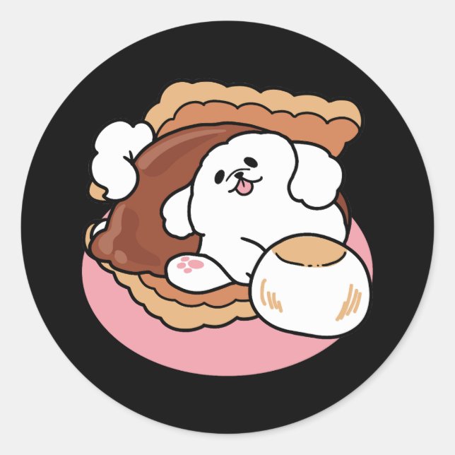 Pegatina Redonda Funny Dog and S’more Design – Kawaii Pet Lover Pun (Anverso)
