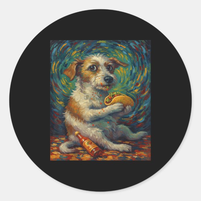 Pegatina Redonda Funny Dog Eating Taco Graphic Art Design  (Anverso)