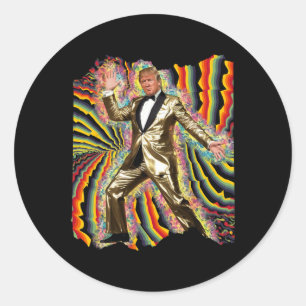 Pegatina Redonda Funny Donald Trump Disco Dancing 60's Presi de los