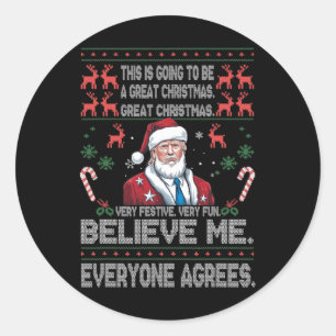 Pegatina Redonda Funny Donald Trump Feliz Navidad Pajamas Ho