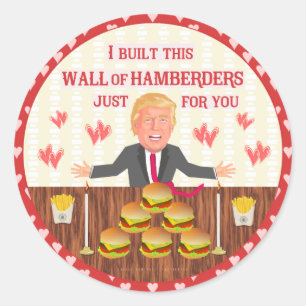 Pegatina Redonda Funny Donald Trump Hamberders Wall El día de San 
