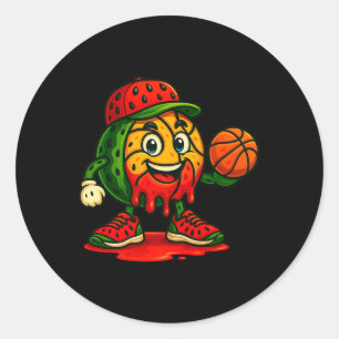 Pegatina Redonda Funny Drin Watermelon Basketball Watermelon Da