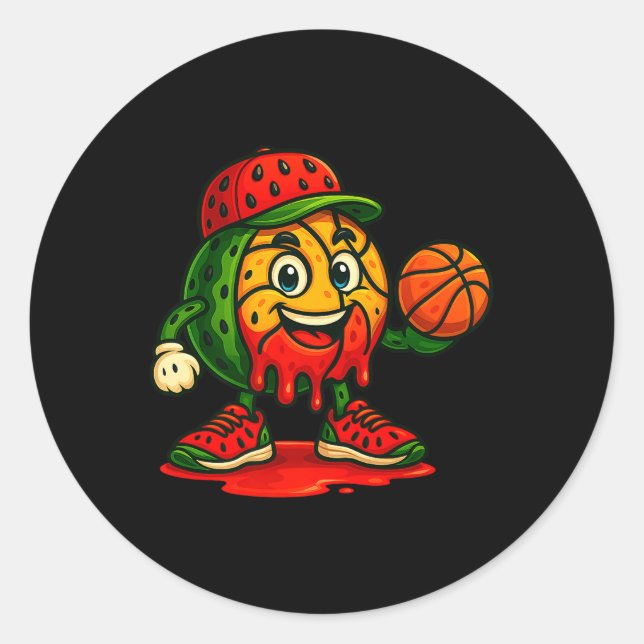 Pegatina Redonda Funny Drin Watermelon Basketball Watermelon Da (Anverso)