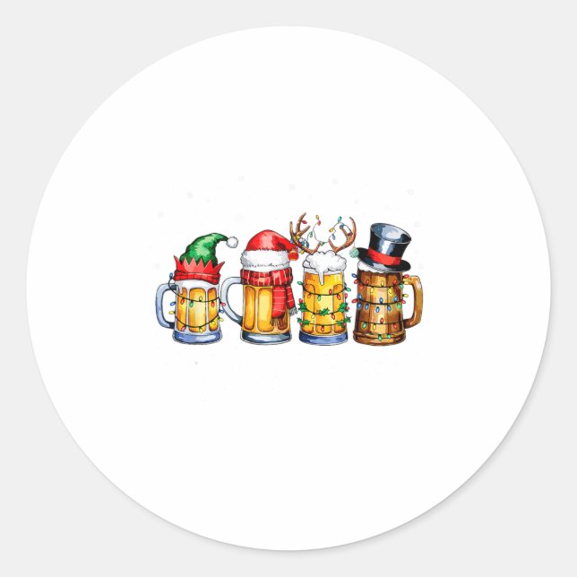 Pegatina Redonda Funny Drinking Christmas Santa Beer Christmas Ligh (Anverso)