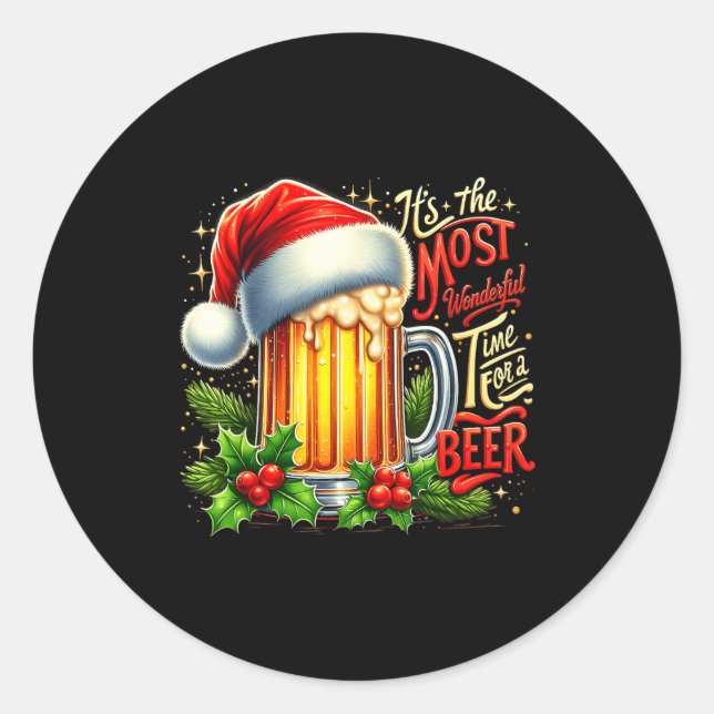 Pegatina Redonda Funny Drinking Christmas Santa Beer Lovers Trend N (Anverso)
