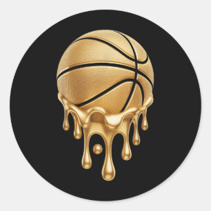 Pegatina Redonda Funny Dripping Gold Basketball Amantes de Drin Bas