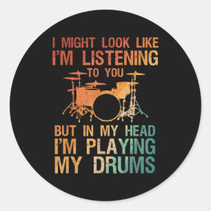 Pegatina Redonda Funny Drummer Art Para Hombres Mujeres Reproductor