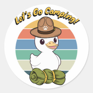 Pegatina Redonda Funny Duck quiere ir a acampar