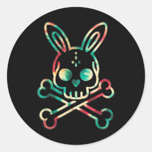 Pegatina Redonda Funny Easter Bunny Retro Tie Dye Bunny Skull Cross