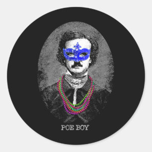 Pegatina Redonda Funny Edgar Allan Poe Mardi Gras Mashup