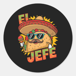 Pegatina Redonda Funny El Jefe Taco Cinco De Mayo Mujeres Mexicanas