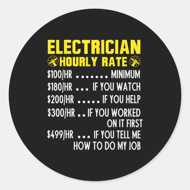 Pegatina Redonda Funny Electrician Hourly Rate Pricing Chart  (Anverso)