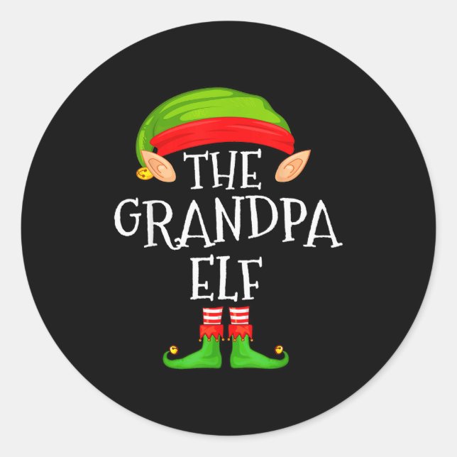 Pegatina Redonda Funny Elf Family Christmas Grandpa Elf Sweater Mat (Anverso)