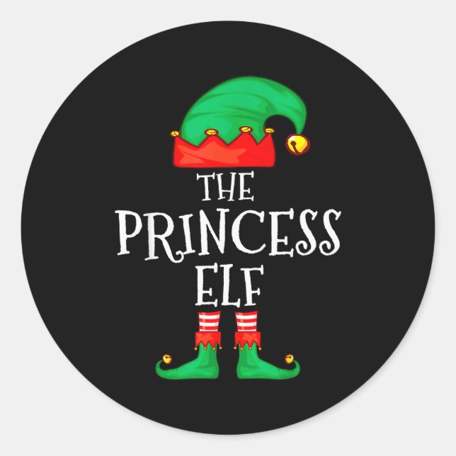 Pegatina Redonda Funny Elf Family Christmas Princess Elf Sweater Me (Anverso)