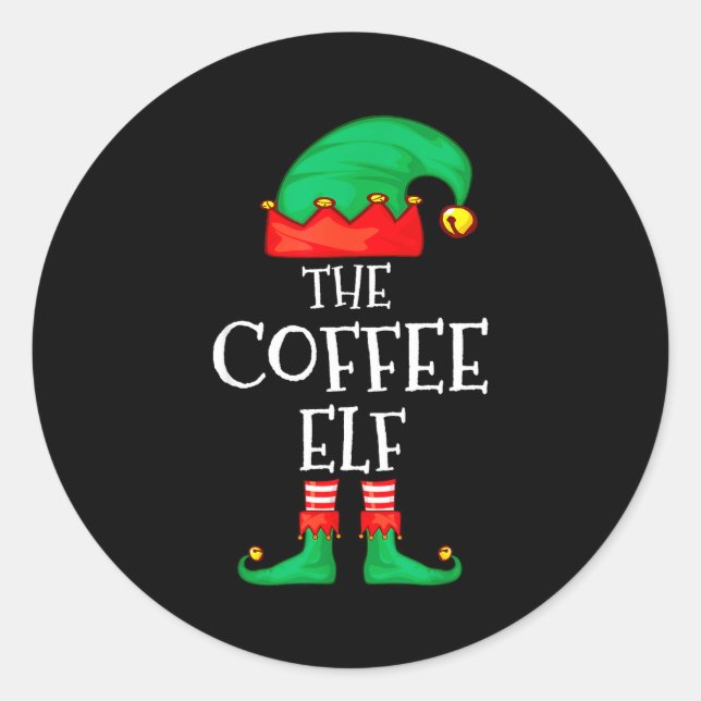 Pegatina Redonda Funny Elf Family Christmas The Coffee Elf Sweater  (Anverso)
