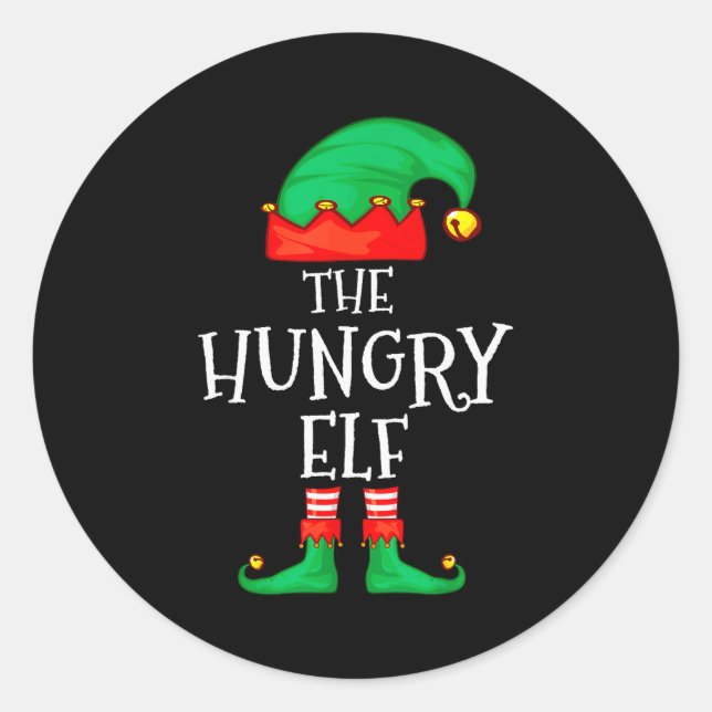 Pegatina Redonda Funny Elf Family Christmas The Hungry Elf Sweater  (Anverso)