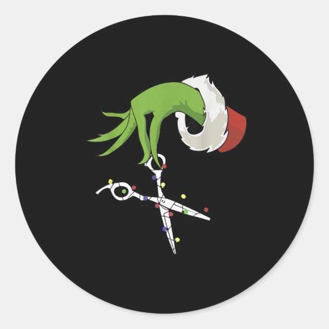 Pegatina Redonda Funny Elf Hands Hair Stylist Hairdresser Scissor B (Anverso)