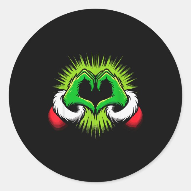 Pegatina Redonda Funny Elf Heart Hands Love Christmas  (Anverso)