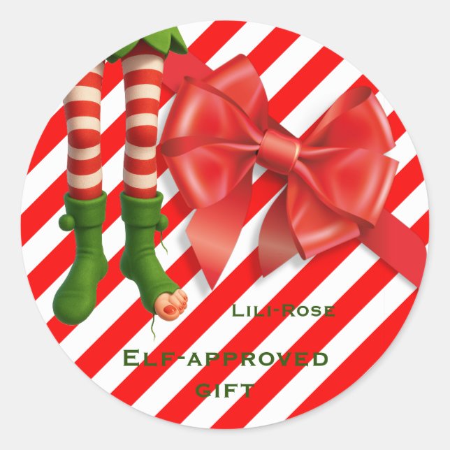 Pegatina Redonda Funny Elf Legs Christmas | North Pole Mischief  (Anverso)