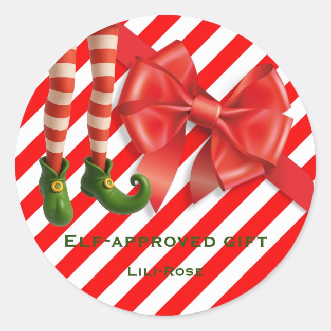 Pegatina Redonda Funny Elf Legs Christmas | North Pole Mischief  (Anverso)