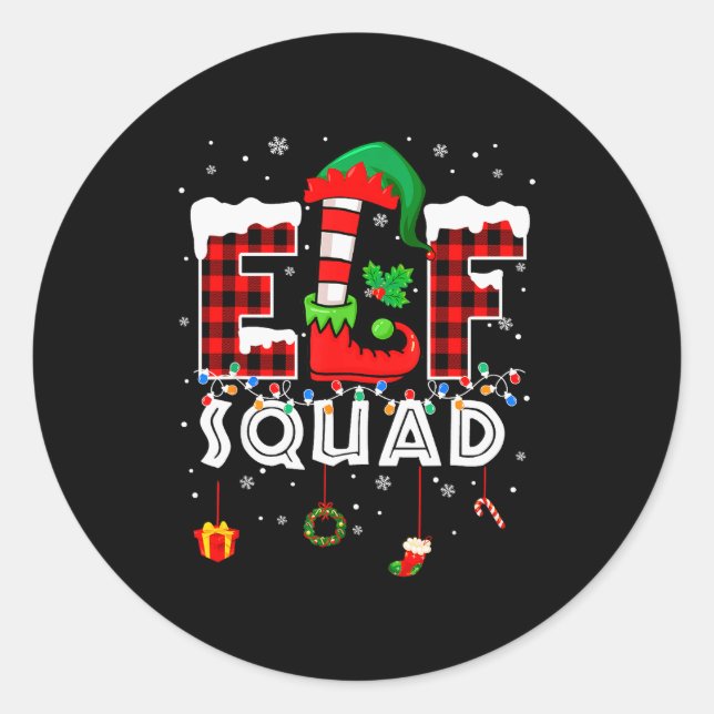 Pegatina Redonda Funny Elf Squad Christmas Family Matching Pajamas  (Anverso)