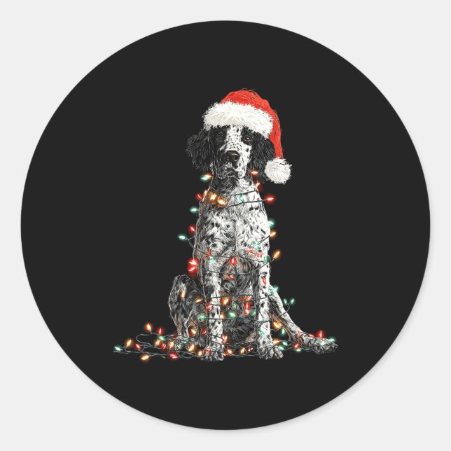 Pegatina Redonda Funny English Setter Christmas Graphics Dog Lights (Anverso)