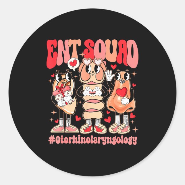 Pegatina Redonda Funny Ent Squad Otolaryngologist Ent Valentines Da (Anverso)